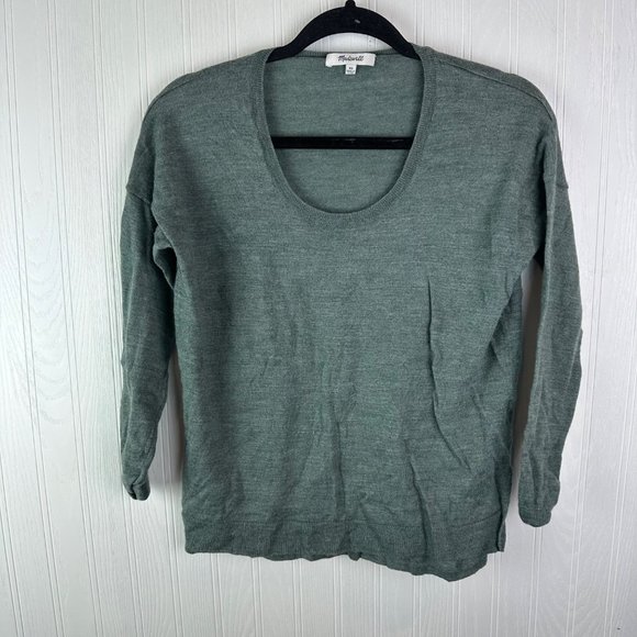 Madewell Southstar Sweater Womens XS Heather Spruce Merino Wool Blend Scoop Neck - Picture 1 of 5
